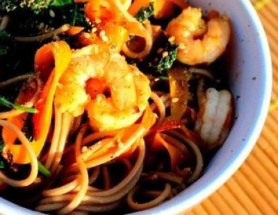 recette Spaghetti semi-complètes aux crevettes et pousses d'épinard