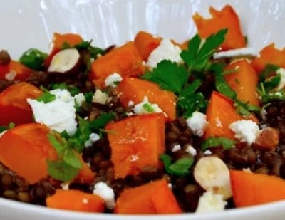 recette Salade de lentilles et potimarron BIO, au chèvre et noisettes