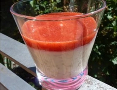 Riz au lait au coulis de fraise