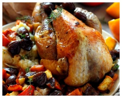 recette Pintade fermière rôtie aux légumes confits