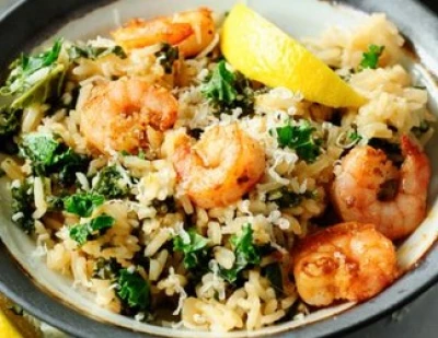 recette Risotto au chou kale et aux crevettes