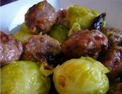 recette Saucisse au chou de Bruxelles et châtaignes