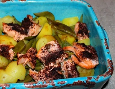 recette Salade tiède aux haricots palette et saumon tapenade