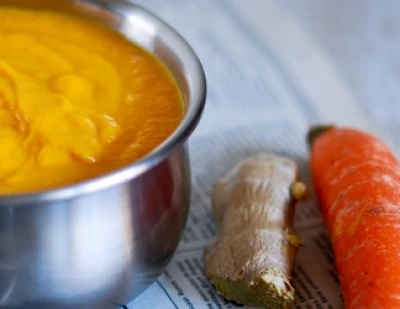 Soupe carottes, lait de coco, gingembre frais