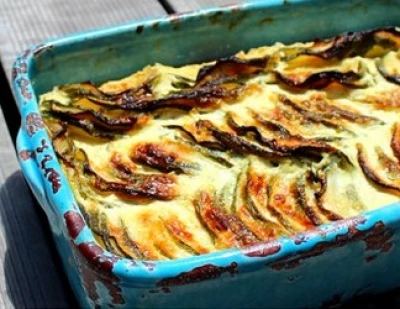 Gratin de courgettes au chèvre et saucisse 