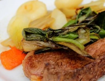 recette Entrecôte grillée aux légumes du printemps