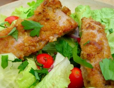 recette Salade aux aiguillettes de canard panées 