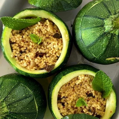 recette Courgettes farcies au millet, chèvre et menthe