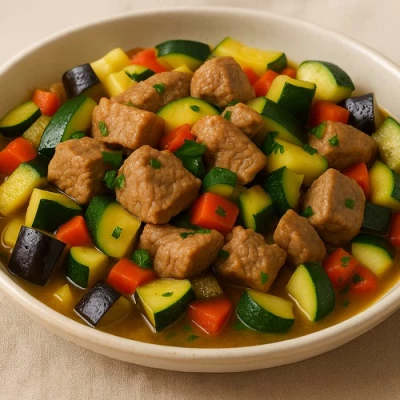 Sauté de veau aux légumes d’été et herbes fraîches