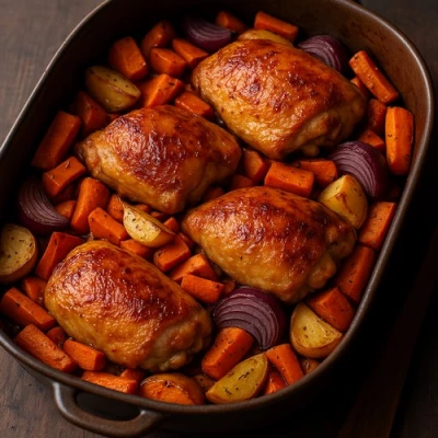 recette Poulet rôti aux légumes d'automne et miel