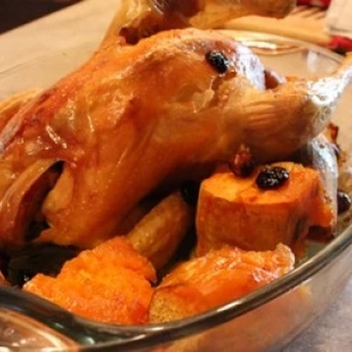 Poulet rôti patates douce et cramberries