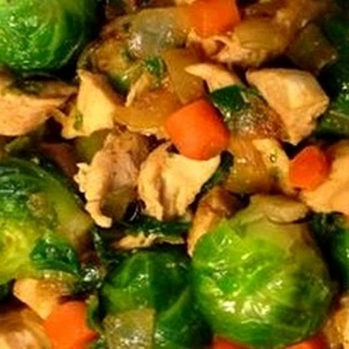 Poêlée de poulet aux choux de Bruxelles