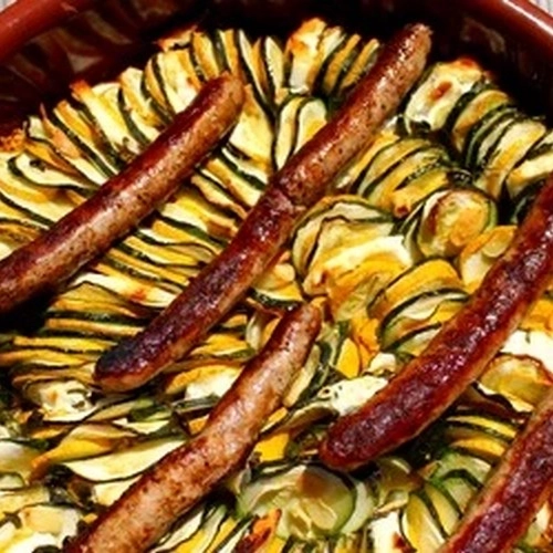 Tian de courgettes vertes et jaunes au chèvre / chipo