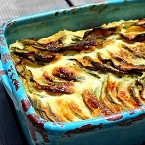 Gratin de courgettes au chèvre et saucisse 