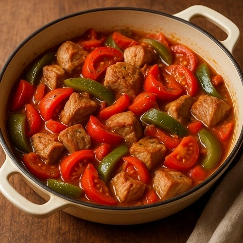 Sauté de porc aux poivrons et tomates