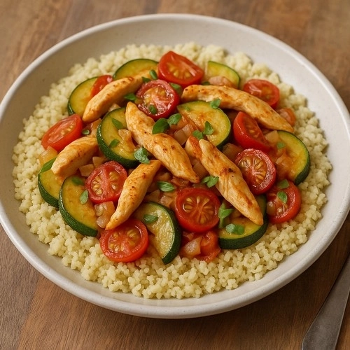 Émincé de poulet aux courgettes et tomates cerises