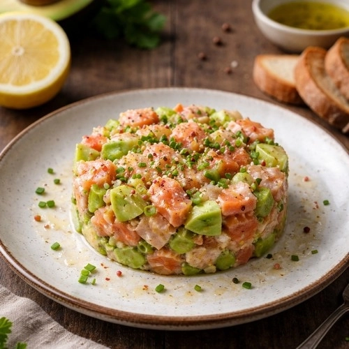 Tartare de truite à l’avocat, citron et herbes